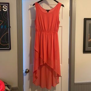 Coral High-Low Sleeveless Dress